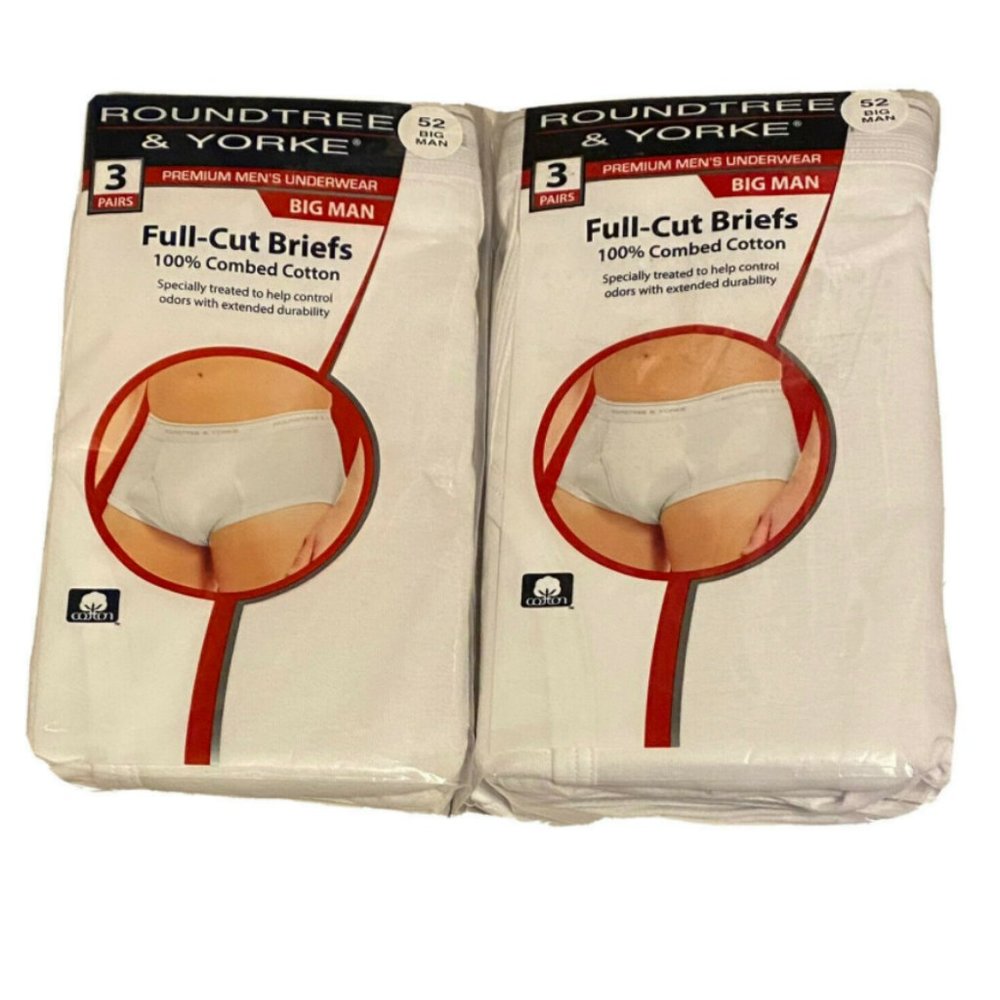 2 Packs Roundtree Yorke Full Cut Cotton Briefs Big Man 52 Men's